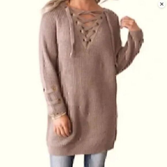 Unbranded Sweaters - Military Hippe Lace Up V-neck Neck Green Knit Sweater one size